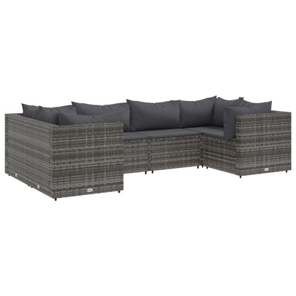 Set Divani da Giardino 6 pz con Cuscini in Polyrattan Grigio