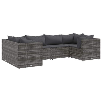 Set Divani da Giardino 6 pz con Cuscini in Polyrattan Grigio - homemem39