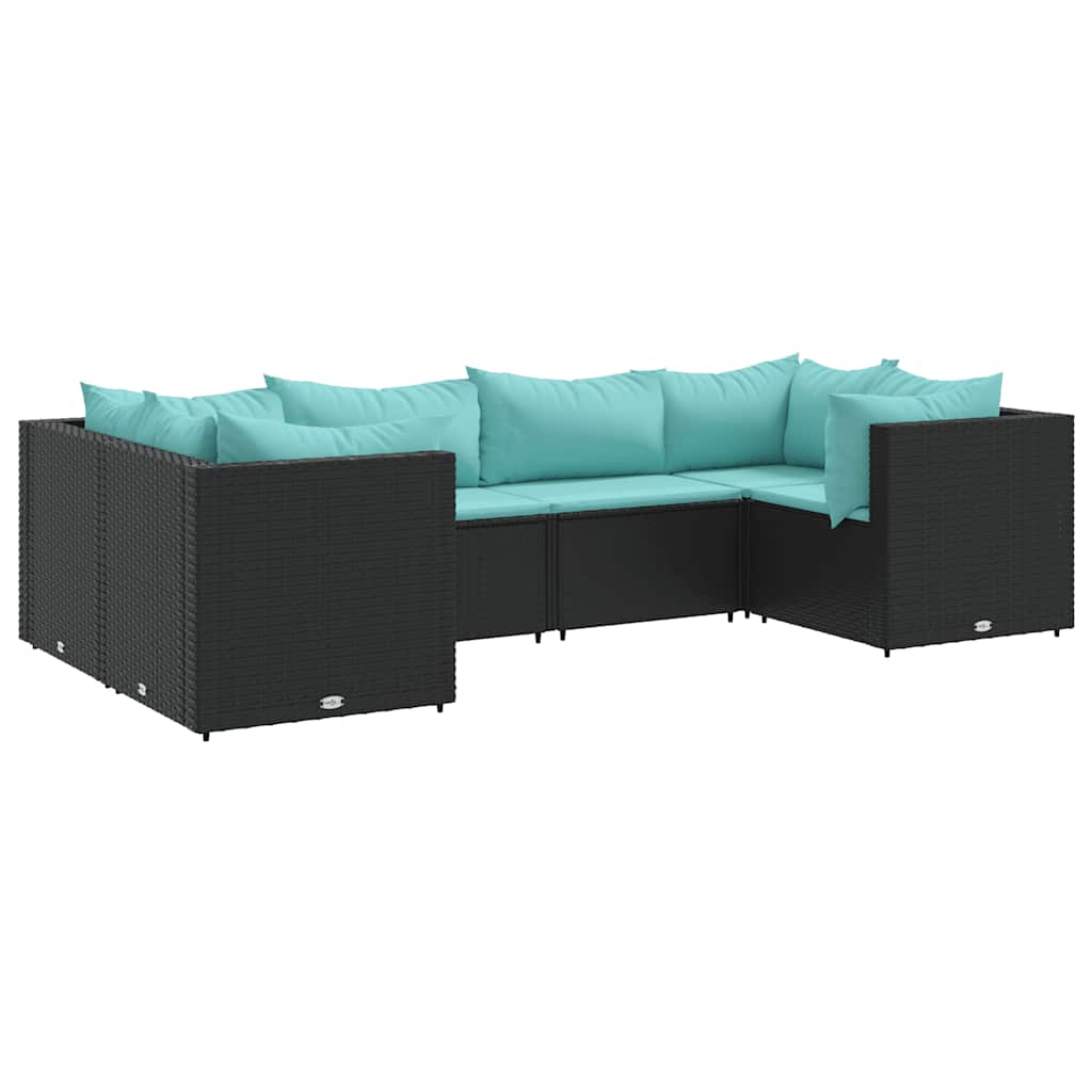 Set Mobili da Giardino 6 pz con Cuscini in Polyrattan Nero | homemem39