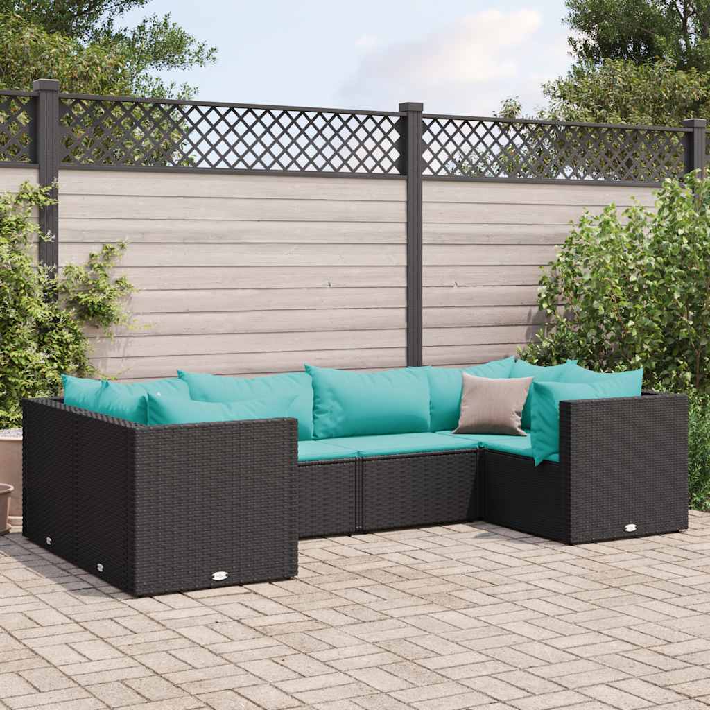 Set Mobili da Giardino 6 pz con Cuscini in Polyrattan Nero - homemem39