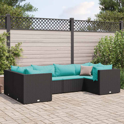 Set Mobili da Giardino 6 pz con Cuscini in Polyrattan Nero - homemem39