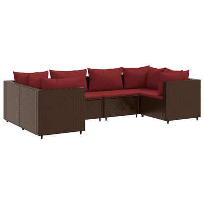 Set Mobili da Giardino 6pz con Cuscini in Polyrattan Marrone | homemem39