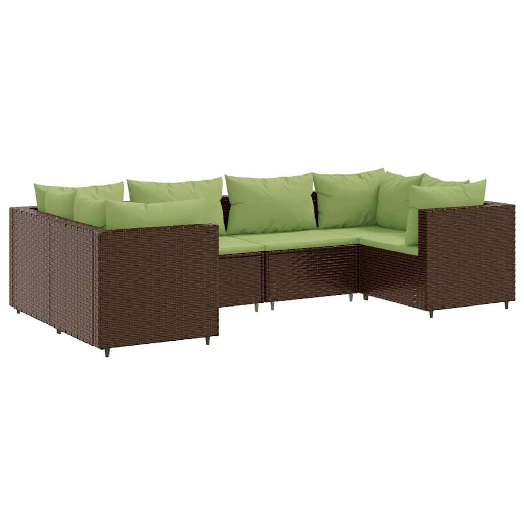 Set Mobili da Giardino 6pz con Cuscini in Polyrattan Marrone | homemem39