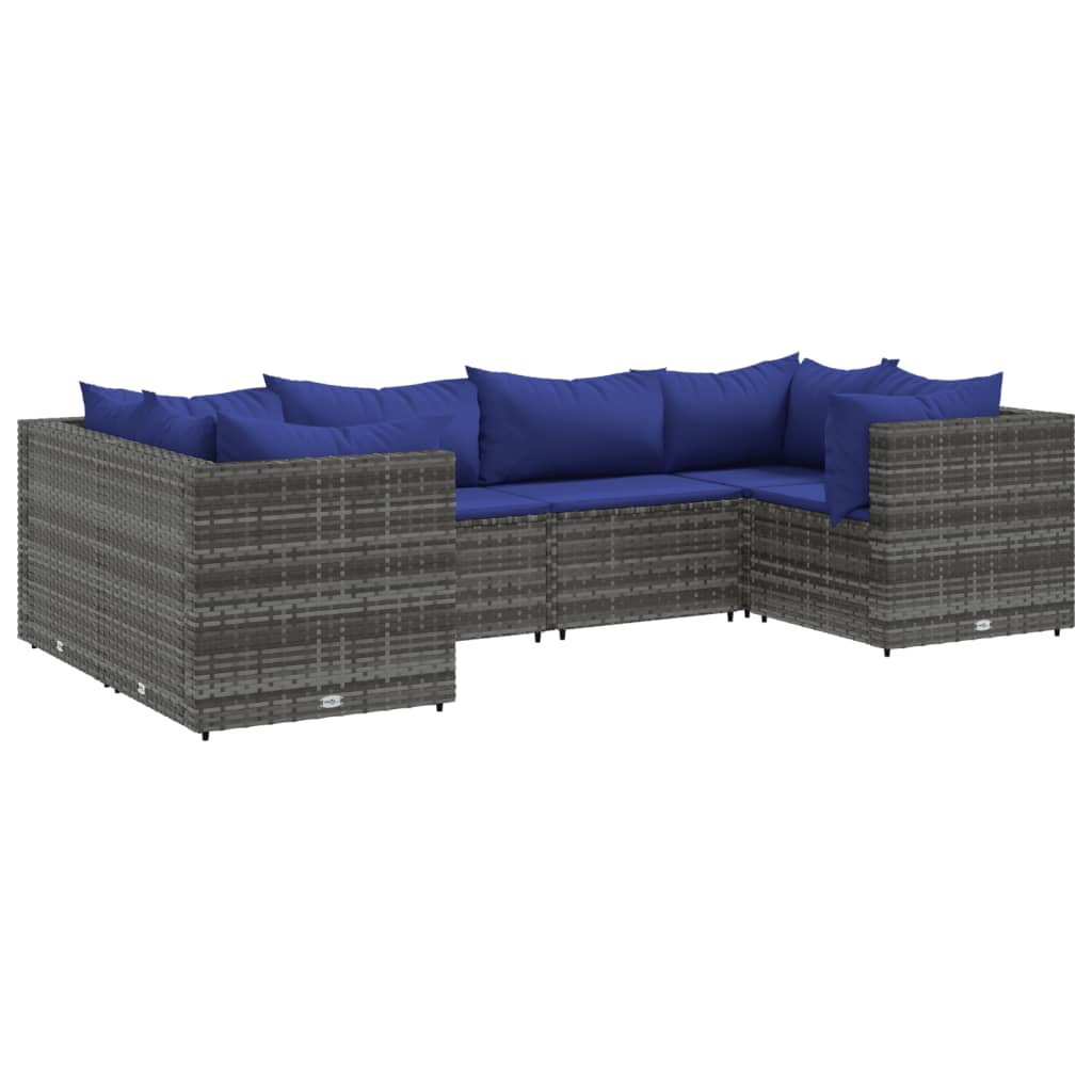 Set Divani da Giardino 6 pz con Cuscini in Polyrattan Grigio