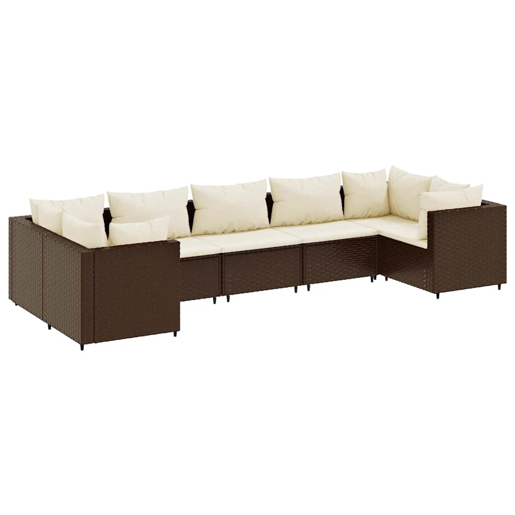 Set Divani da Giardino 7 pz con Cuscini in Polyrattan Marrone | homemem39