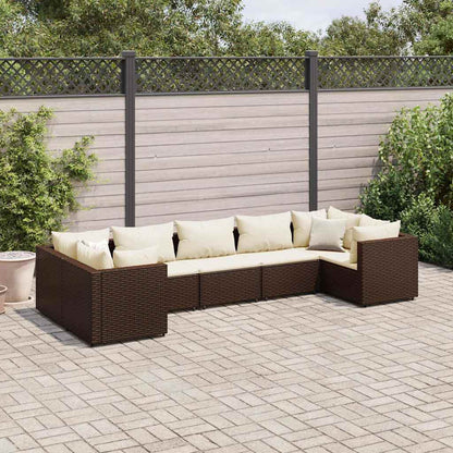 Set Divani da Giardino 7 pz con Cuscini in Polyrattan Marrone | homemem39