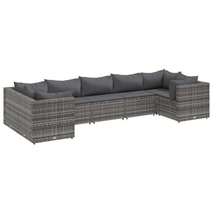 Set Divani da Giardino 7 pz con Cuscini in Polyrattan Grigio