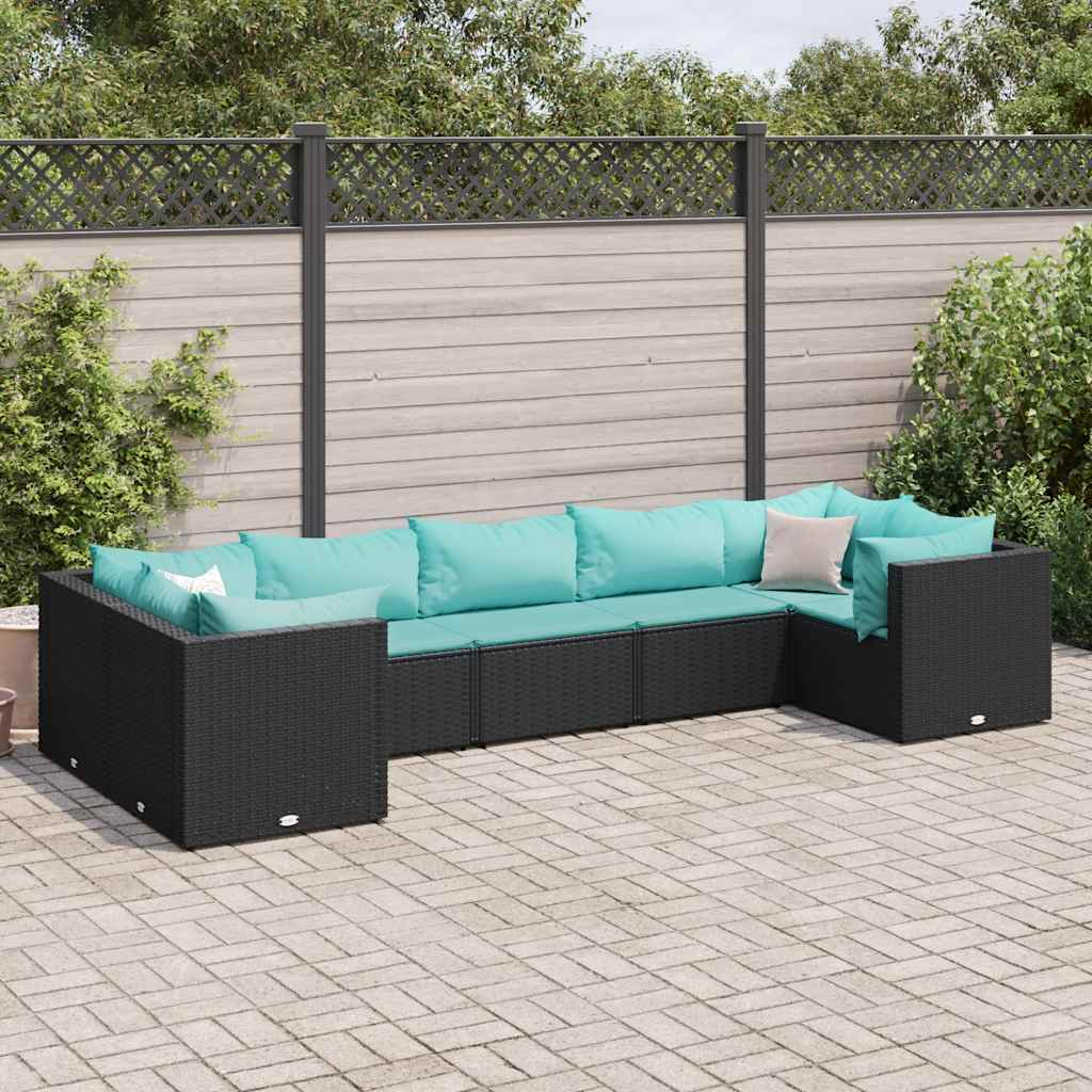 Set Salotto da Giardino con Cuscini 7pz Nero Polyrattan - homemem39
