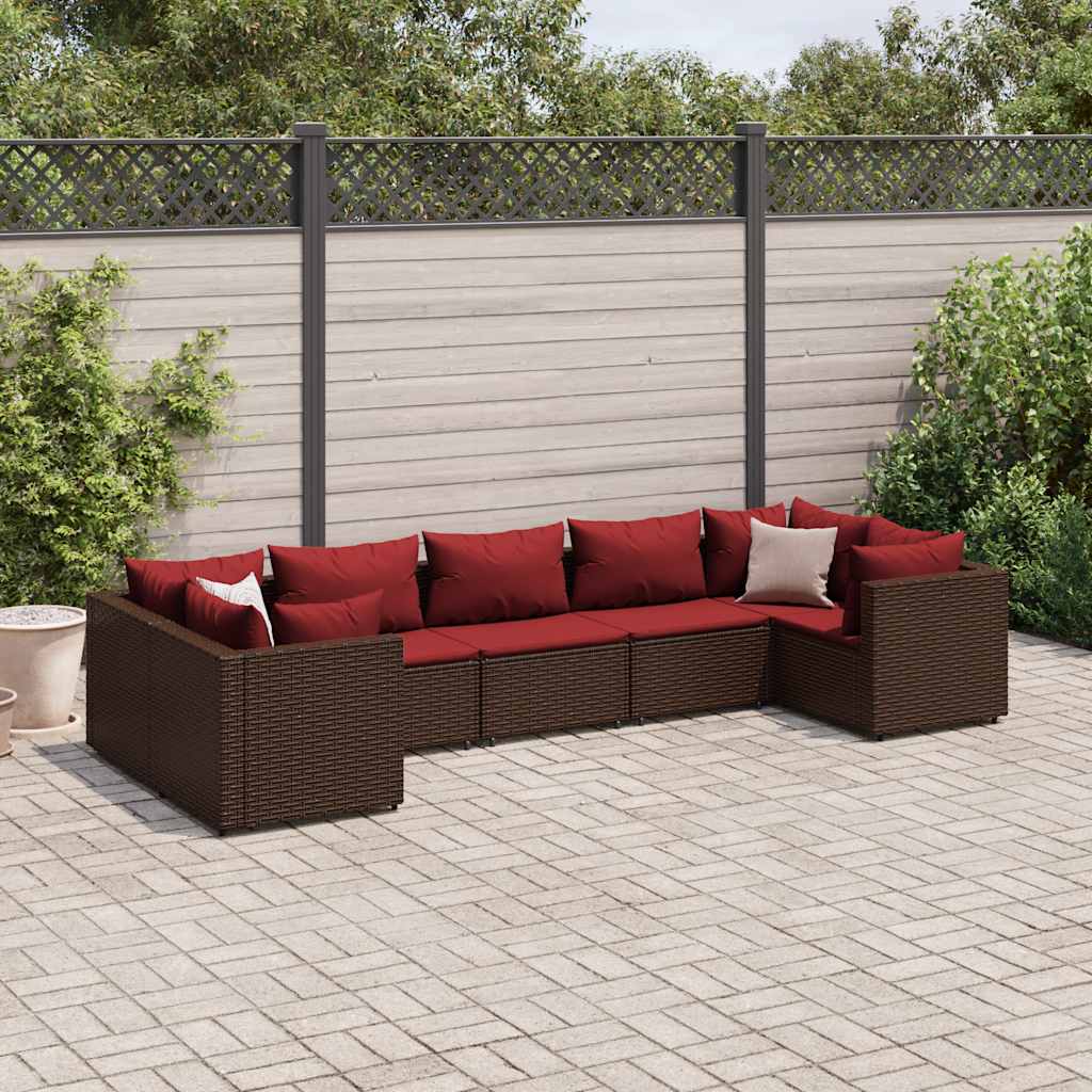 Set Divani da Giardino 7 pz con Cuscini in Polyrattan Marrone | homemem39