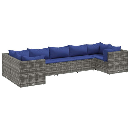 Set Divani da Giardino 7 pz con Cuscini in Polyrattan Grigio | homemem39