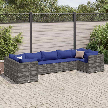 Set Divani da Giardino 7 pz con Cuscini in Polyrattan Grigio | homemem39