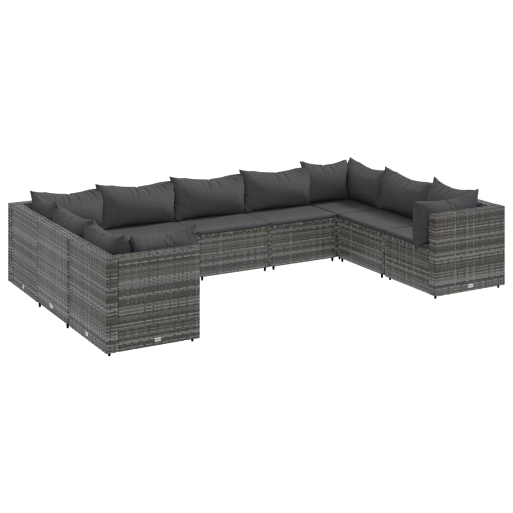 Set Divani da Giardino 9 pz con Cuscini in Polyrattan Grigio