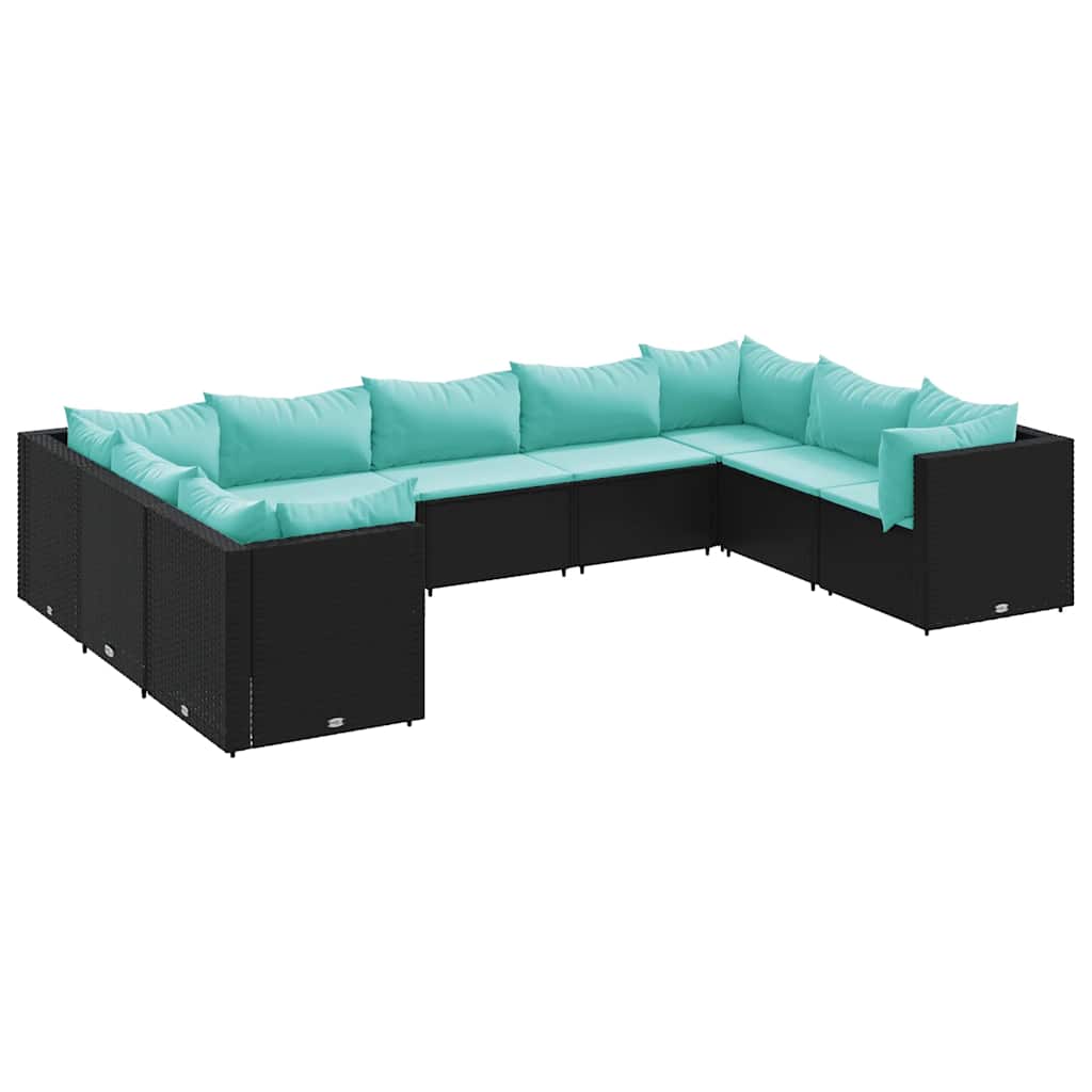 Set Salotto da Giardino con Cuscini 9pz Nero in Polyrattan - homemem39