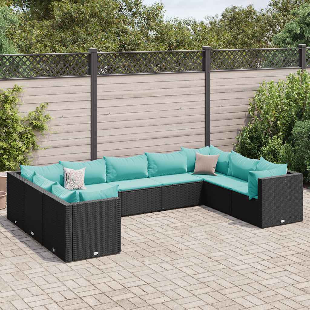 Set Salotto da Giardino con Cuscini 9pz Nero in Polyrattan | homemem39