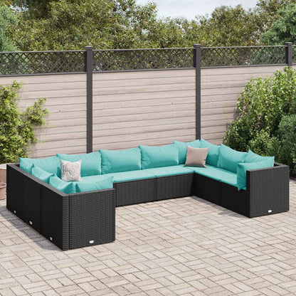 Set Salotto da Giardino con Cuscini 9pz Nero in Polyrattan | homemem39