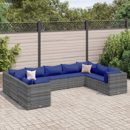 Set Divani da Giardino 9 pz con Cuscini in Polyrattan Grigio