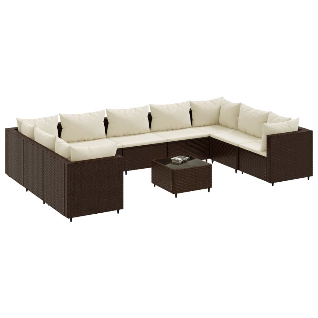 Set Divani da Giardino 10 pz con Cuscini in Polyrattan Marrone | homemem39