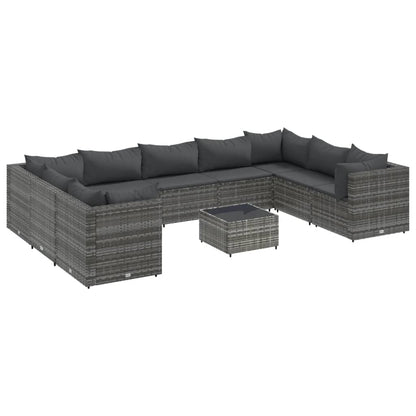 Set Divani da Giardino 10 pz con Cuscini in Polyrattan Grigio