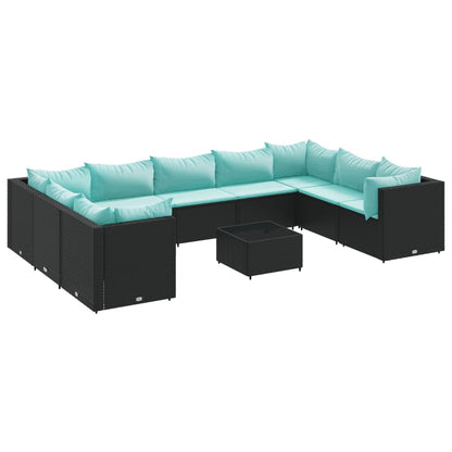 Set Salotto da Giardino 10pz con Cuscini in Polyrattan Nero | homemem39