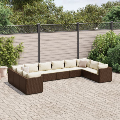 Set Divani da Giardino 10 pz con Cuscini in Polyrattan Marrone