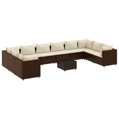 Set Divani da Giardino 11 pz con Cuscini in Polyrattan Marrone | homemem39