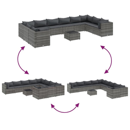 Set Divani da Giardino 11 pz con Cuscini in Polyrattan Grigio | homemem39