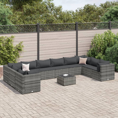 Set Divani da Giardino 11 pz con Cuscini in Polyrattan Grigio | homemem39