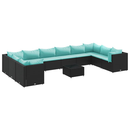 Set Mobili da Giardino 11 pz con Cuscini in Polyrattan Nero | homemem39