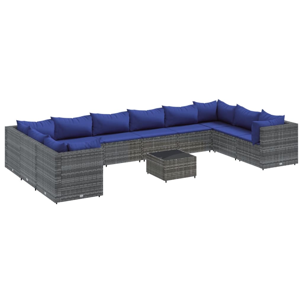 Set Divani da Giardino 11 pz con Cuscini in Polyrattan Grigio | homemem39
