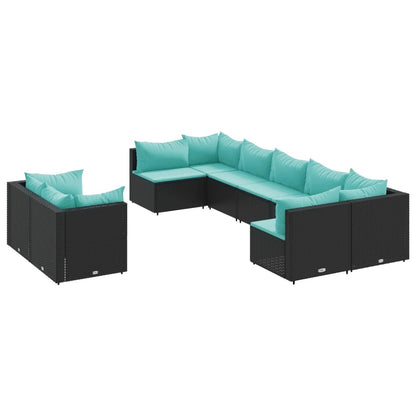 Set Divani da Giardino 9 pz con Cuscini Nero in Polyrattan - homemem39