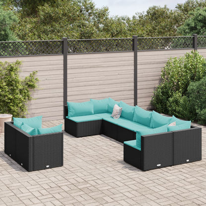 Set Divani da Giardino 9 pz con Cuscini Nero in Polyrattan | homemem39