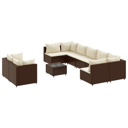 Set Divani da Giardino 10pz con Cuscini in Polyrattan Marrone | homemem39