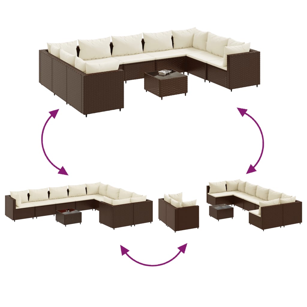 Set Divani da Giardino 10pz con Cuscini in Polyrattan Marrone | homemem39