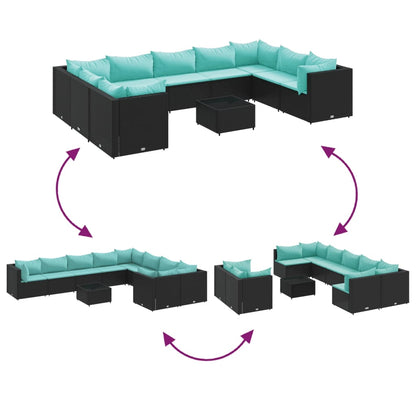 Set Divani da Giardino 10pz con Cuscini in Polyrattan Nero | homemem39
