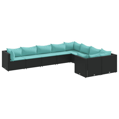 Set Divani da Giardino 9 pz con Cuscini Nero in Polyrattan | homemem39