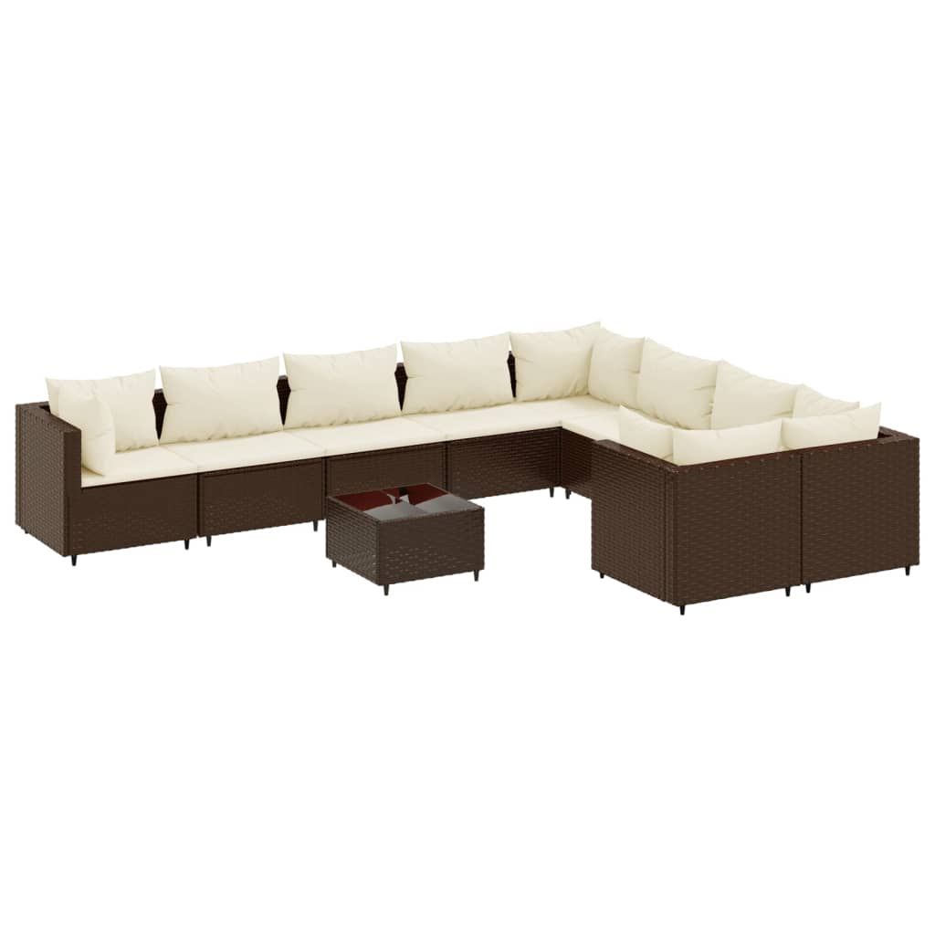 Set Divani da Giardino 10pz con Cuscini in Polyrattan Marrone | homemem39