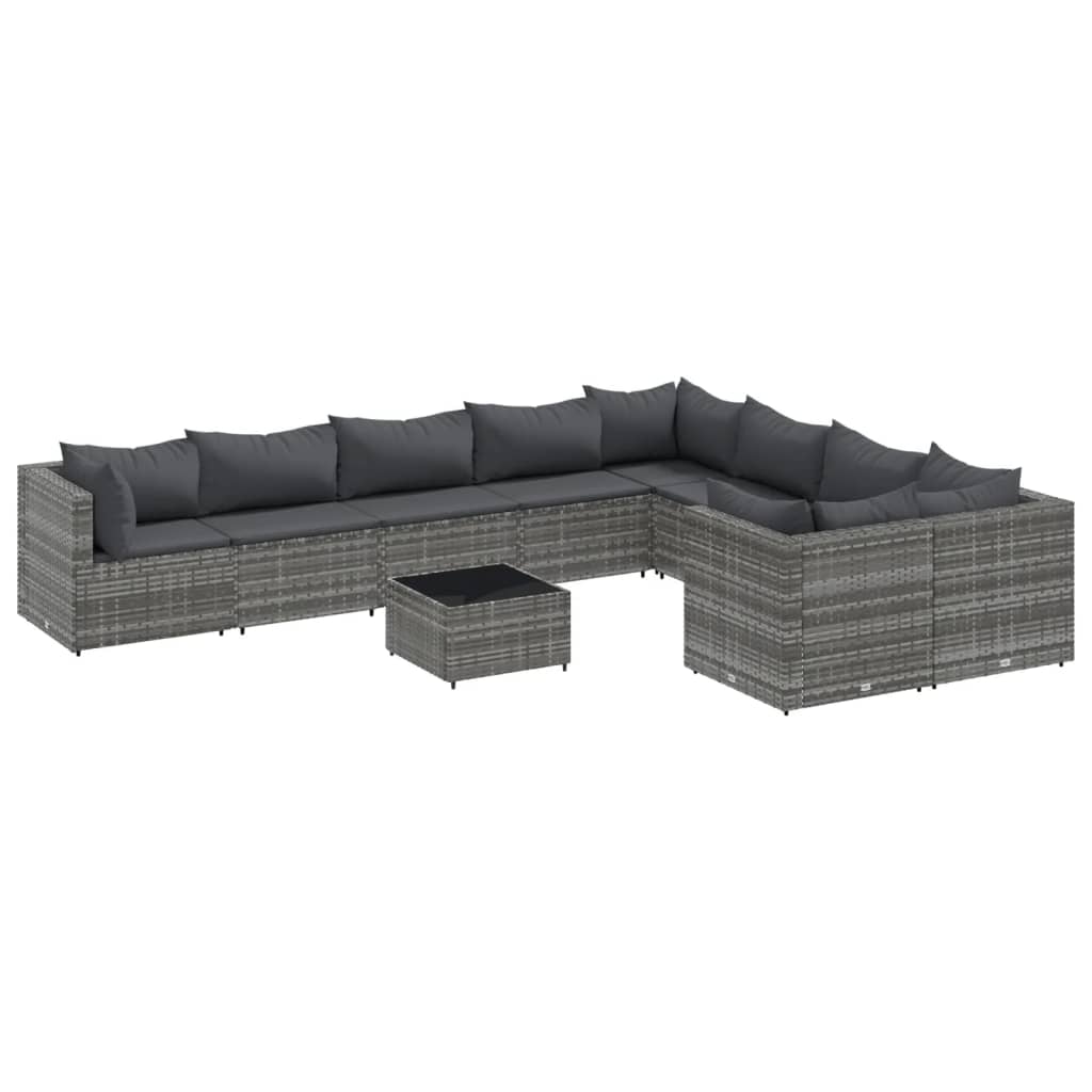 Set Divano da Giardino 10 pz con Cuscini Grigio in Polyrattan | homemem39