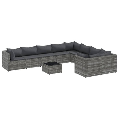 Set Divano da Giardino 10 pz con Cuscini Grigio in Polyrattan | homemem39