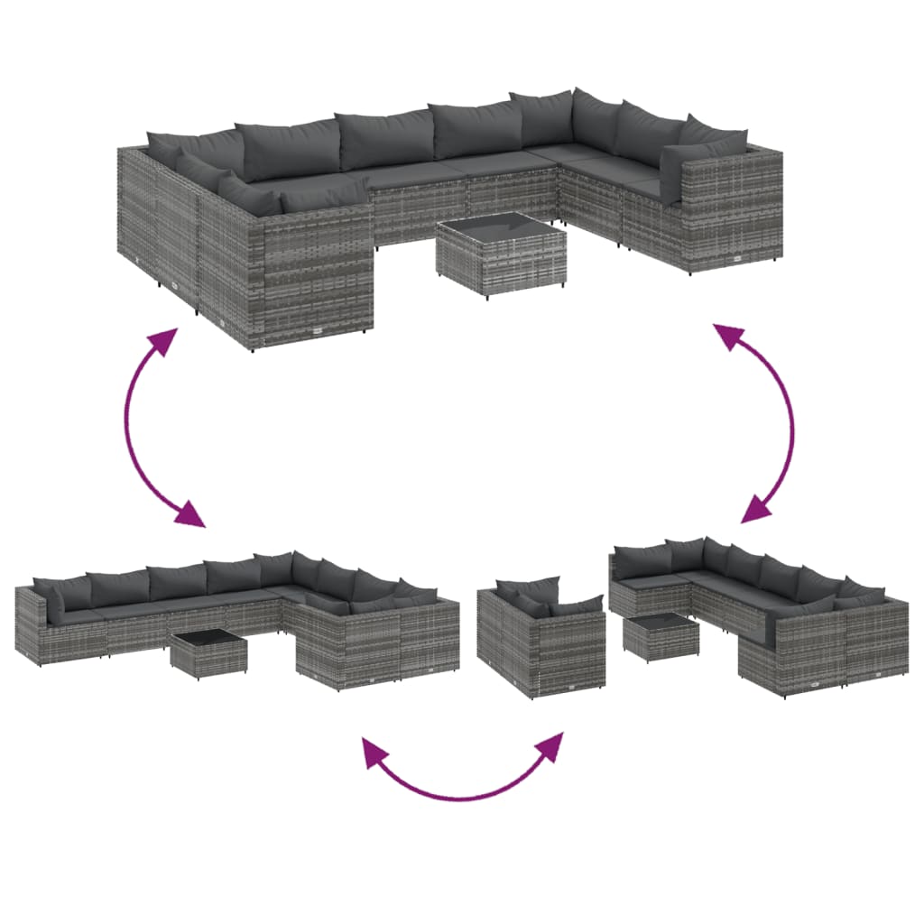 Set Divano da Giardino 10 pz con Cuscini Grigio in Polyrattan | homemem39