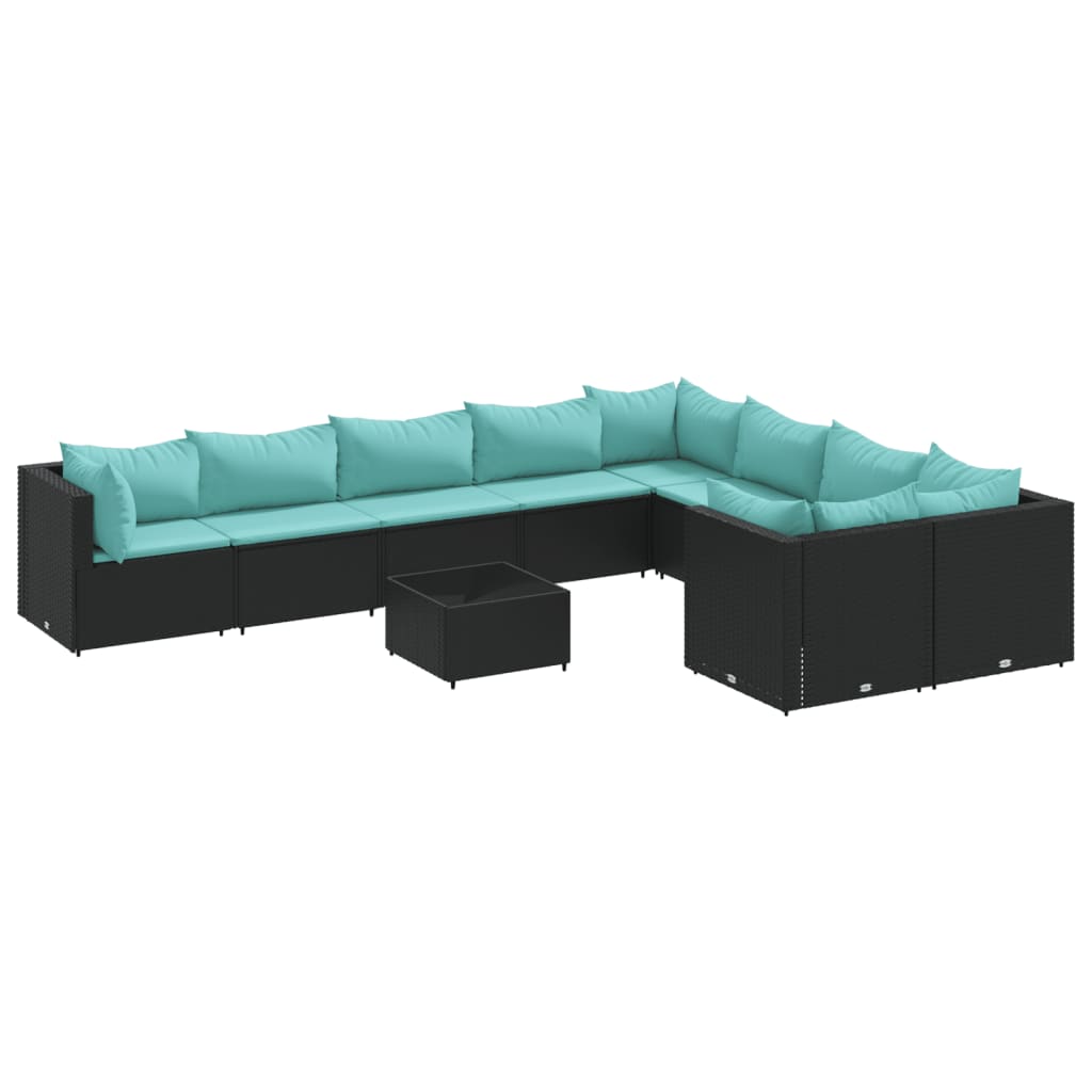 Set Divani da Giardino 10pz con Cuscini in Polyrattan Nero | homemem39