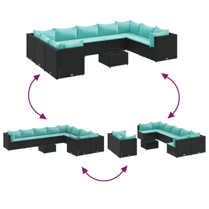 Set Divani da Giardino 10pz con Cuscini in Polyrattan Nero | homemem39