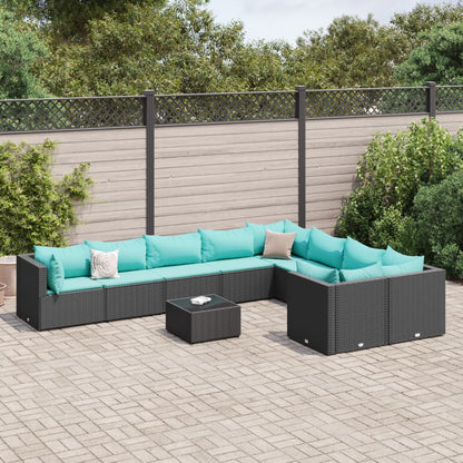 Set Divani da Giardino 10pz con Cuscini in Polyrattan Nero | homemem39