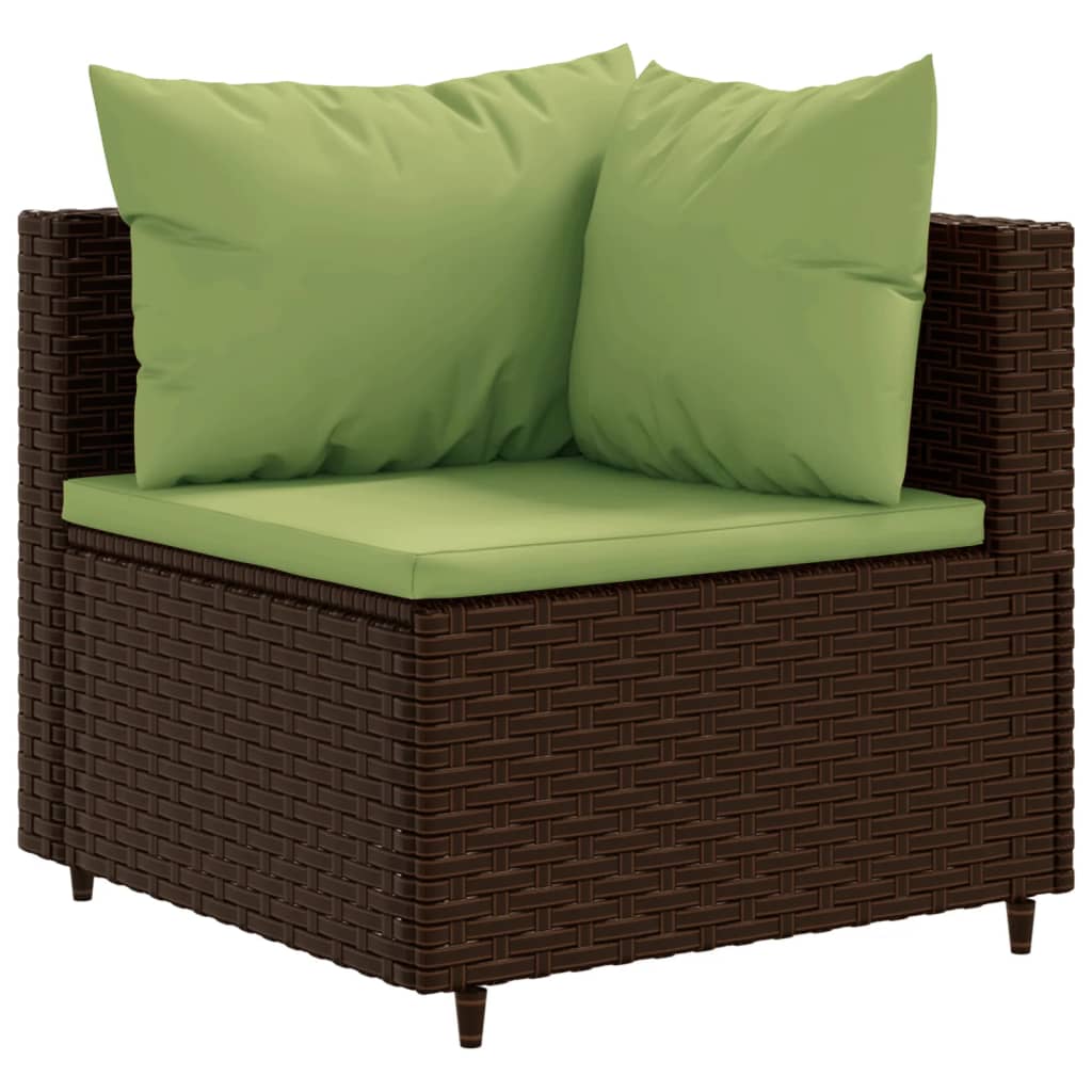 Set Divani da Giardino 10pz con Cuscini in Polyrattan Marrone