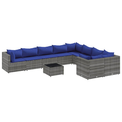 Set Divano da Giardino 10 pz con Cuscini Grigio in Polyrattan