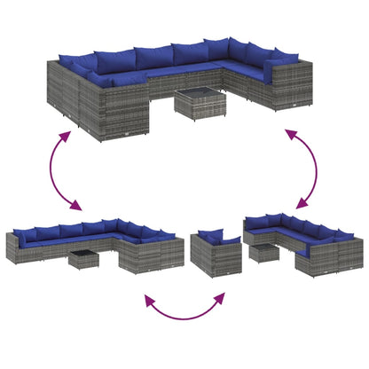 Set Divano da Giardino 10 pz con Cuscini Grigio in Polyrattan