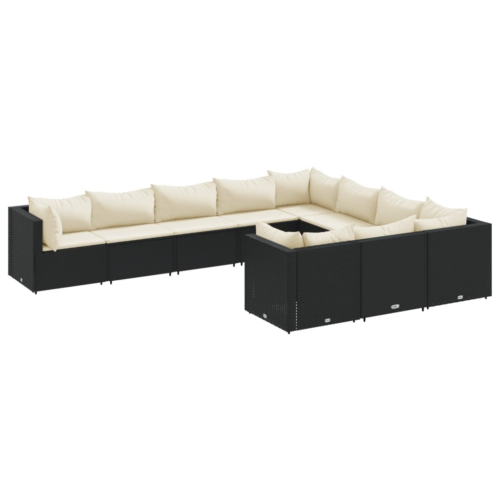 Set Divani da Giardino 10pz con Cuscini in Polyrattan Nero