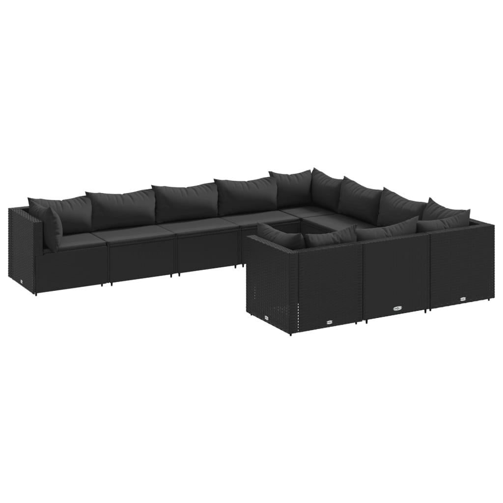 Set Divani da Giardino 10pz con Cuscini in Polyrattan Nero