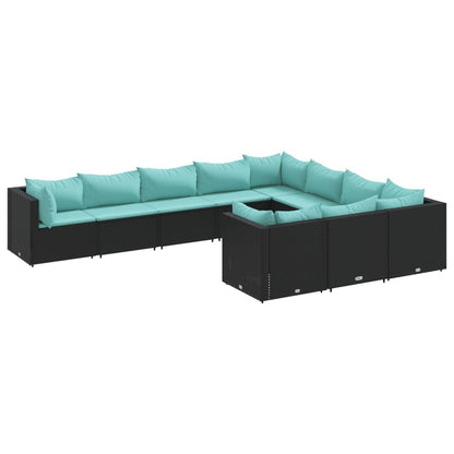 Set Divani da Giardino 10pz con Cuscini in Polyrattan Nero | homemem39