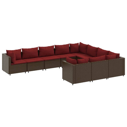 Set Divani da Giardino 10pz con Cuscini in Polyrattan Marrone