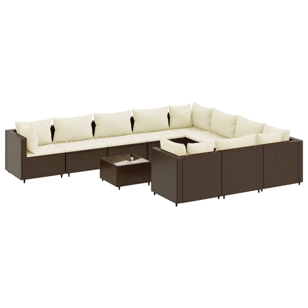 Set Divani da Giardino 11 pz con Cuscini Polyrattan Marrone